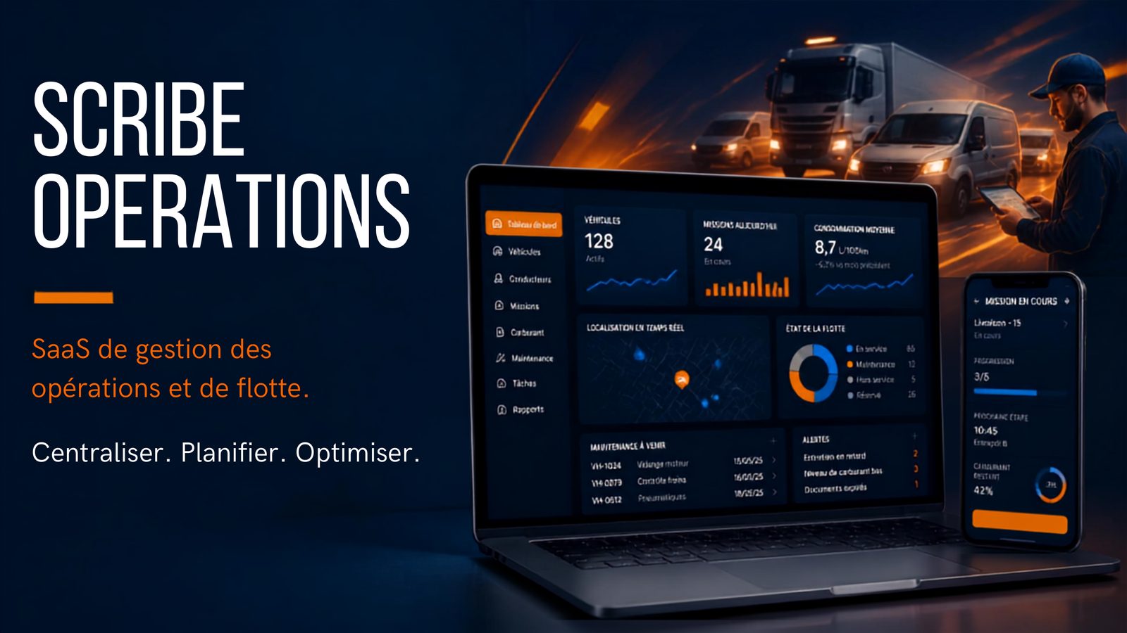 Scribe Operations — SaaS de gestion des opérations et de flotte : centraliser, planifier, optimiser.