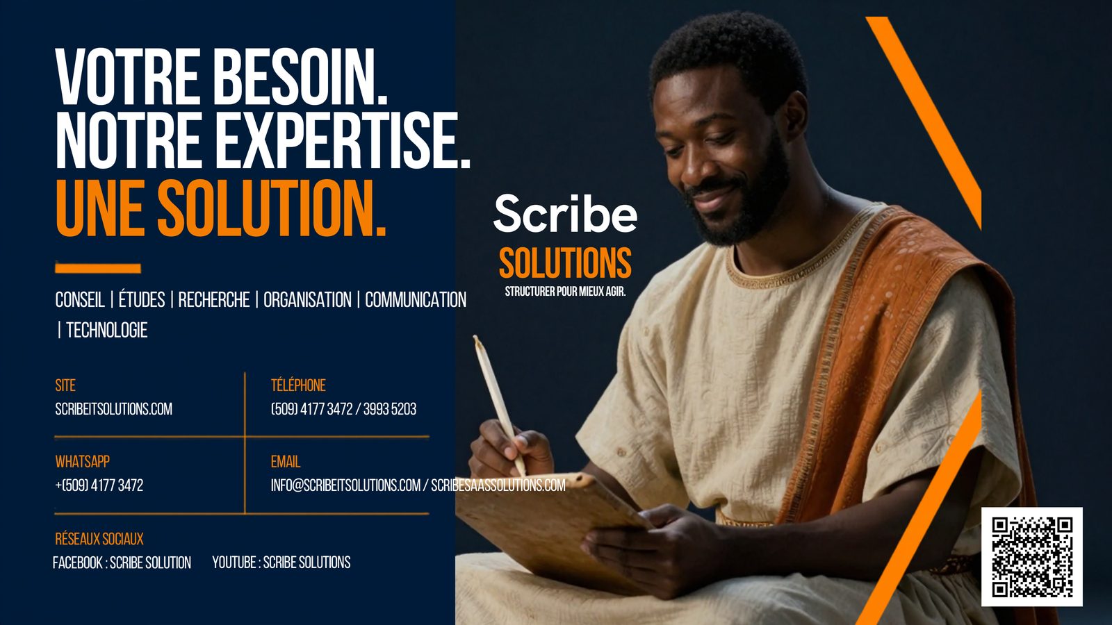 Votre besoin. Notre expertise. Une solution. — Contactez Scribe Solutions.